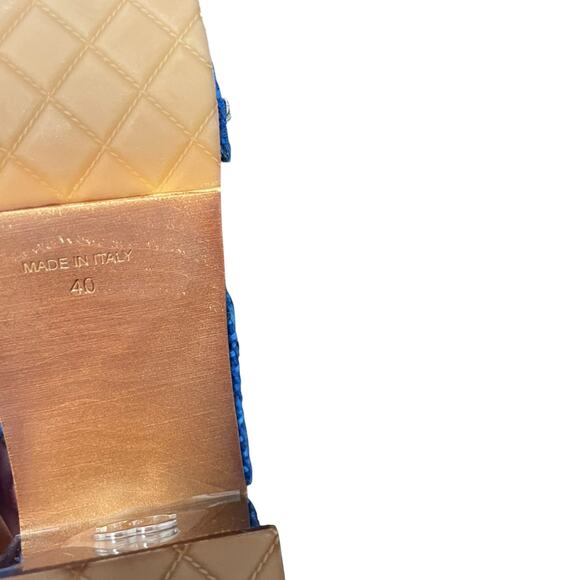 Chanel Chain Platform Slide Sandals Tweed Wood Heel Blue Brown Womens 40 / US 9 - Picture 11 of 14